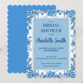 青いシノワズリの花柄 アンティーク ブライダルシャワー セーブザデート (正面/裏面)