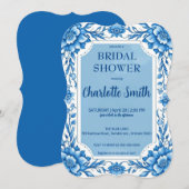 青いシノワズリーの中国の花柄のブライズシャワー セーブザデート (正面/裏面)