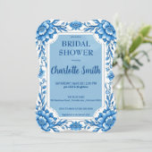 青いシノワズリーの中国の花柄のブライズシャワー セーブザデート (スタンド正面)