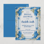 青いシノワズリーの花柄 アンティーク ブライダルシャワー ポストカード (正面/裏面)