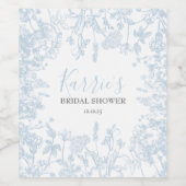 青いシノワズリーフラワーブライダルシャワーのお土産タグ ワインラベル (シングルラベル)