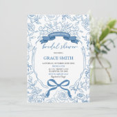 青いシノワズリーフラワーブライダルシャワー 招待状 (スタンド正面)