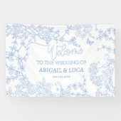 青いシノワズリープリントのトワイユ・ド・ジュイ 結婚式 ウェルカムサイン 横断幕 (横)