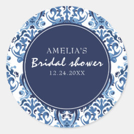 青いシノワズリー柄のブライズシャワー ラウンドシール
