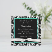 青いシマウマのティール(緑がかった色)白い弓招待状 招待状 (スタンド正面)