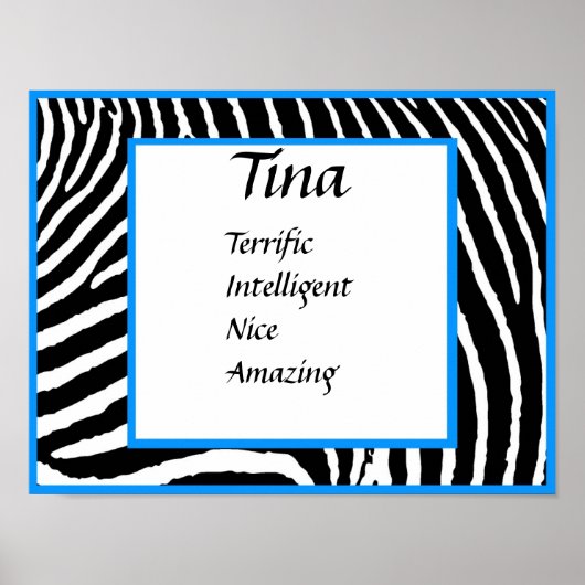 青いシマウマの名前アートウォールプリント ポスター (正面)