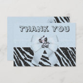 青いシマウマは及び弓グリッターの一見を感謝していしています印刷しました サンキューカード (正面/裏面)