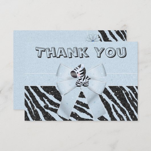 青いシマウマは及び弓グリッターの一見を感謝していしています印刷しました サンキューカード (正面/裏面)