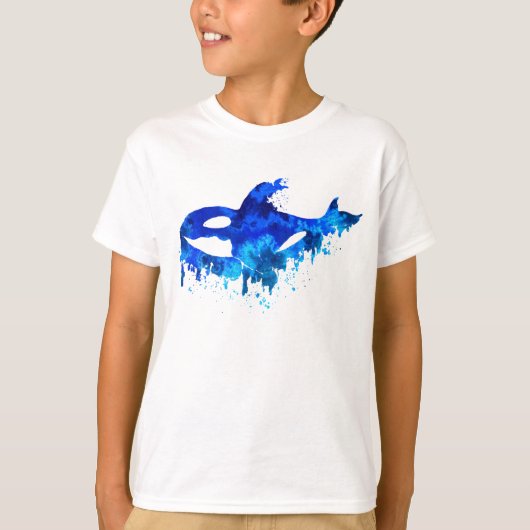 青いシャチの滴るデザイン Tシャツ (正面)