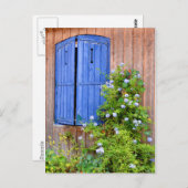 青いシャッターと花 ポストカード (正面/裏面)