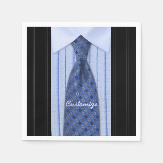 青いシャツとネクタイのメンズスーツ ナプキン スタンダードカクテルナプキン (正面)
