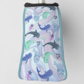 青いシャドーフィッシュサメのグラデーション銀河系宇宙 ゴルフヘッドカバー (回転90)