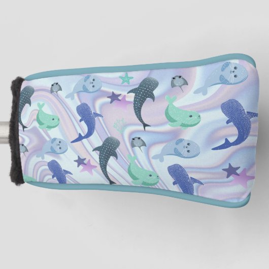 青いシャドーフィッシュサメのグラデーション銀河系宇宙 ゴルフヘッドカバー (正面)