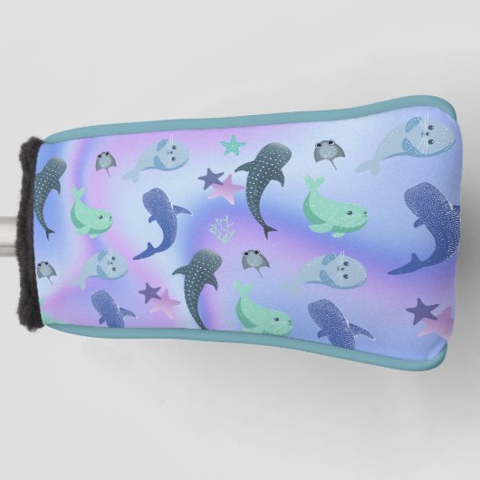 青いシャドーフィッシュサメのグラデーション銀河系宇宙 ゴルフヘッドカバー (正面)