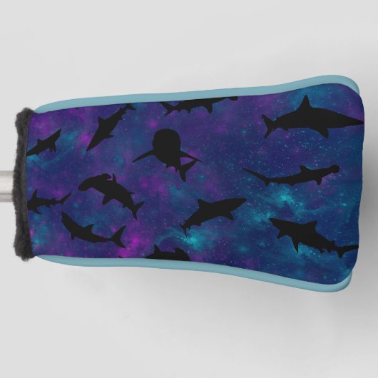 青いシャドーフィッシュサメのグラデーション銀河系宇宙 ゴルフヘッドカバー (正面)