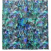 青いシャワー・カーテンのギークの2進符号 シャワーカーテン (正面)