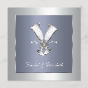 青いシャンパングラスの25周年結婚記念日 招待状