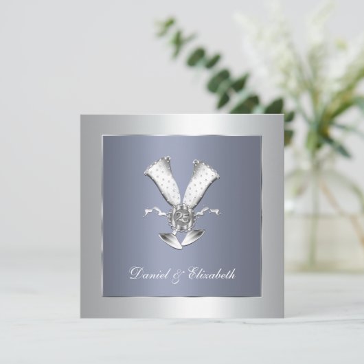 青いシャンパングラス 25周年結婚記念日 招待状 (スタンド正面)