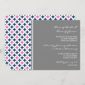 青いショッキングピンクパターン婚約パーティの招待状 招待状 (正面/裏面)