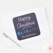 青いシルエットのクリスマスステッカー スクエアシール (封筒)