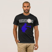青いシルエットのシニア野球捕手プレーヤー Tシャツ (正面フル)