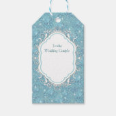 青いシルキーの繰り返しパターンと白いキラキラ ギフトタグ (正面)