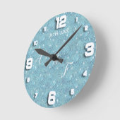 青いシルキーの繰り返しパターンと白いキラキラ ラウンド壁時計 (傾斜)