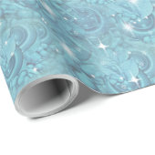青いシルキーの繰り返しパターンと白いキラキラ ラッピングペーパー (ロールコーナー)