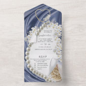青いシルクとパールが一つになったウェディング招待状 オールインワン招待状 (内側)