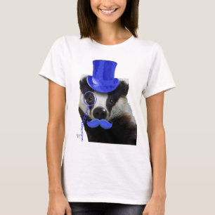 青いシルクハットおよび口ひげを持つアナグマ Tシャツ