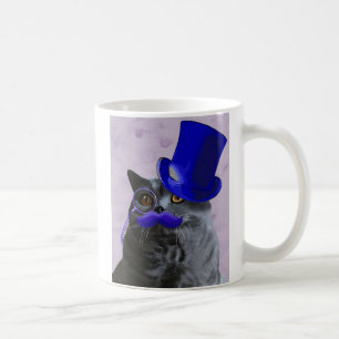 青いシルクハットおよび口ひげを持つ灰色猫 コーヒーマグカップ