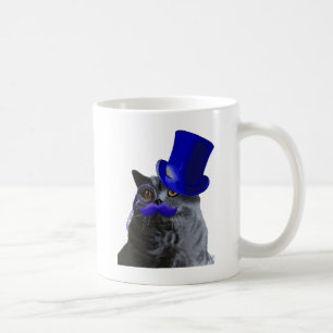 青いシルクハットおよび青い口ひげを持つ灰色猫 コーヒーマグカップ