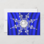 青いシルクパールの雪の結晶 銀の冬の招待状 出欠カード (裏面)
