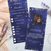 青いシルバーフォトおもしろいファクト誕生日メニューカード 招待状