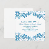 青いシンプルな花の「Save the Date」招待状 招待状 (正面/裏面)
