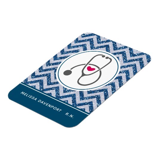 青いシンプルシェブロンにグレー看護聴診器 マグネット (左側)