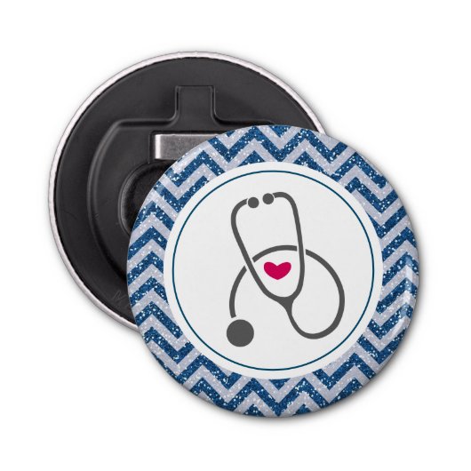 青いシンプルシェブロンにグレー看護聴診器 栓抜き (正面)