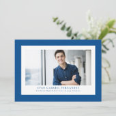 青いシンプルツイード枠クラシック写真卒業 案内状 (スタンド正面)