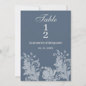 青いシンプルフローラレースのテーブル番号 招待状 (正面)