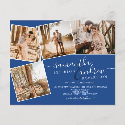 青いシンプル白のスクリプト5枚の写真バジェット結婚ズ (裏面)