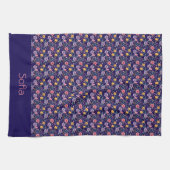 青いシンプル花のパターン名 キッチンタオル (横)