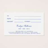 青いシーシェルのロゴギフトカード (裏面)