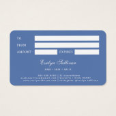 青いシーシエレガントェルのロゴギフトカード (裏面)