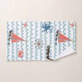 青いシ航海のーンパターン子供タオルセット バスタオルセット (ハンドタオル)