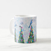 青いジェイとクリスマスツリー コーヒーマグカップ (正面左)