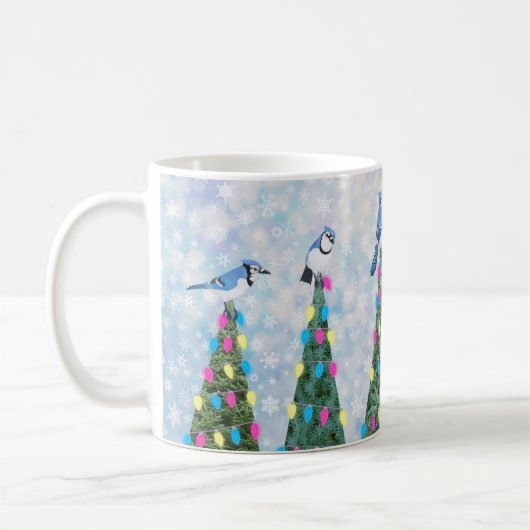 青いジェイとクリスマスツリー コーヒーマグカップ (左)