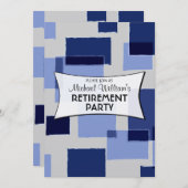 青いジオメトモダンリクイアスの除去パーティー 招待状 (正面/裏面)