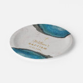 青いジオードの少年 洗礼 Marble Gold 十字架 ペーパープレート (アングル)