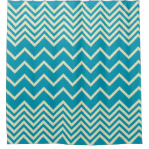 青いジグザグに並んだシャワーカーテン