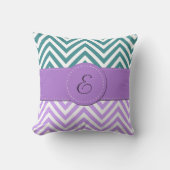 青いジグザグ、紫のジグザグ、シェブロン、モノグラム クッション (正面)